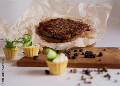 Flatlay steak from marbled beef