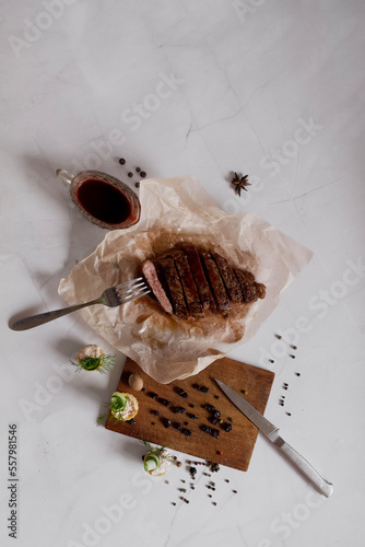 Flatlay steak from marbled beef