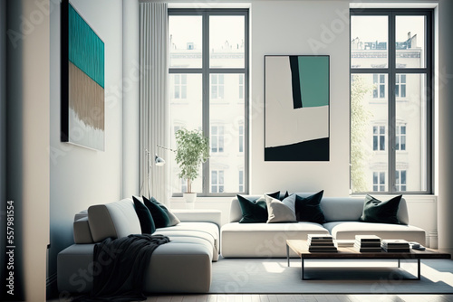 White walls in a contemporary living room,. Generative AI © 2rogan