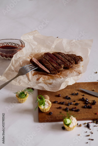 Flatlay steak from marbled beef