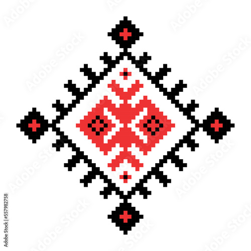 Vector illustration of ukrainian folk ornament. Vyshyvanka. Traditional geometric ornament from Eastern Europe on a white background. For tablecloth, dress, skirt, textile design.Ukrainian embroidery