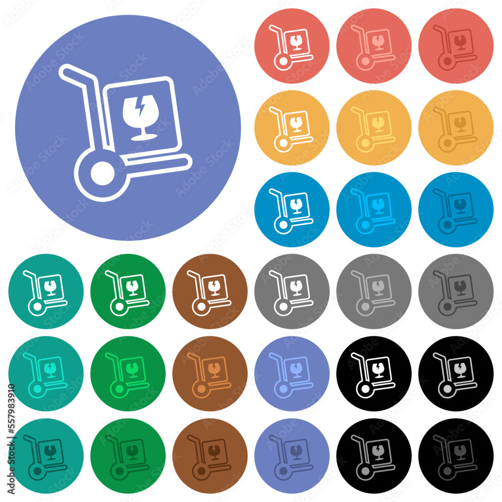 Fragile parcel delivery outline round flat multi colored icons Fragile parcel delivery outline round flat multi colored icons