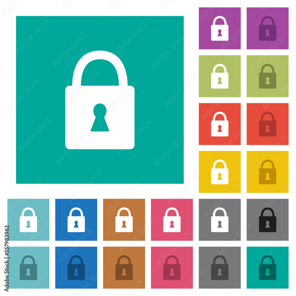 Locked padlock with keyhole solid square flat multi colored icons
