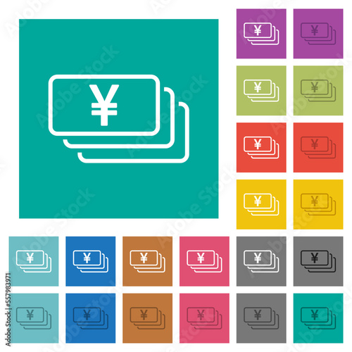 Japanese Yen banknotes outline square flat multi colored icons
