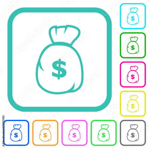 Dollar money bag outline vivid colored flat icons