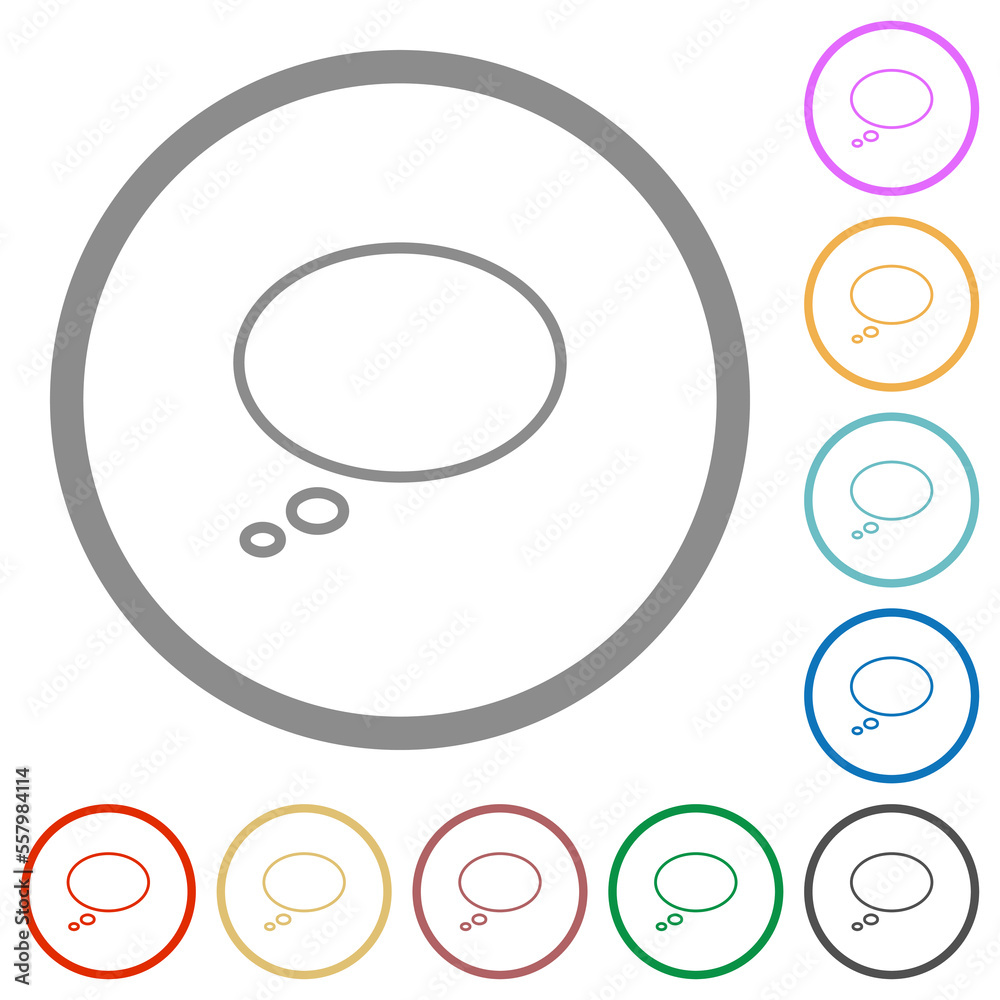 Single oval thought bubble outline flat icons with outlines