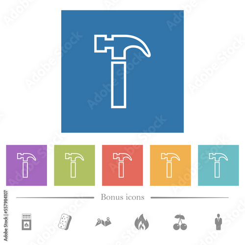 Hammer outline flat white icons in square backgrounds