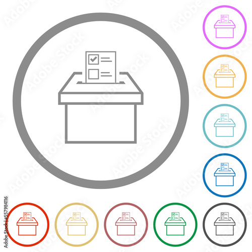 Voting paper and ballot box outline flat icons with outlines