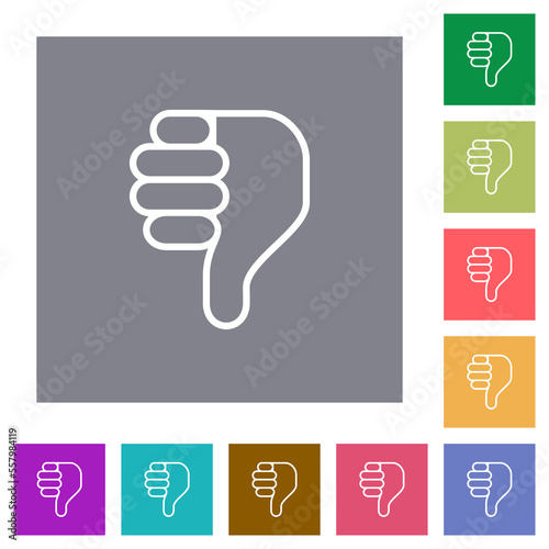 Right handed thumbs down outline square flat icons