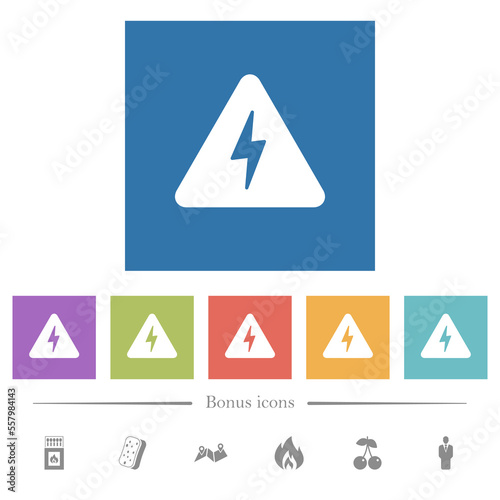 Free Download Danger electrical hazard solid flat white icons in square backgrounds - GFXLoad