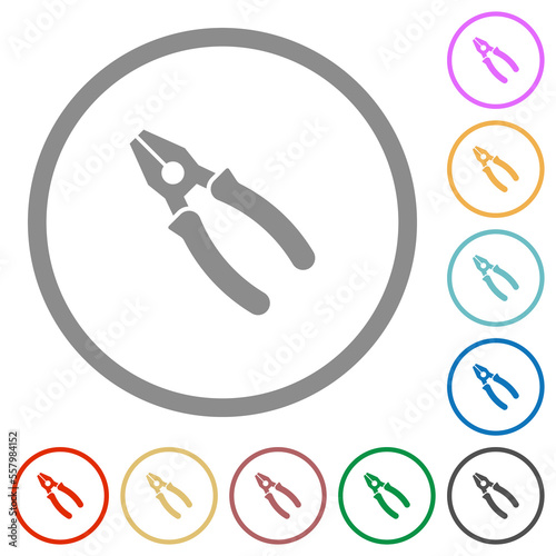 Combined pliers flat icons with outlines