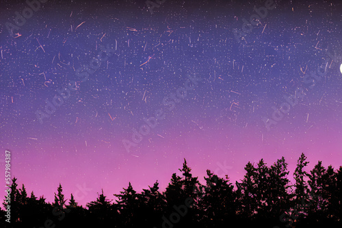 Beautiful Night View, Purple Sky, Tree Shadows, Generative AI Technology