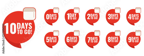 Number 0, 1, 2, 3, 4, 5, 6, 7, 8, 9, 10, of days left to go. Collection badges sale, landing page, banner.