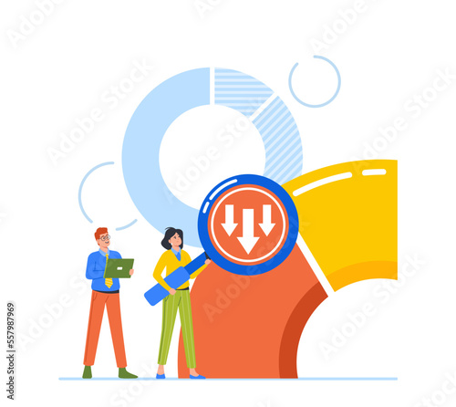 Tiny Business Characters With Huge Magnifier Testing And Analyzing Reports, Targets, Company Success At Rate Scale