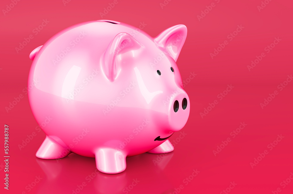 Piggy bank in trending viva magenta colors, 3D rendering