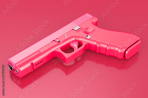 Gun, pistol in trending viva magenta colors, 3D rendering
