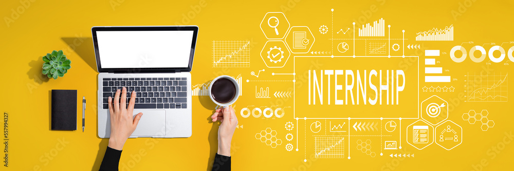 Internship theme with person using a laptop computer Internship theme with person using a laptop computer