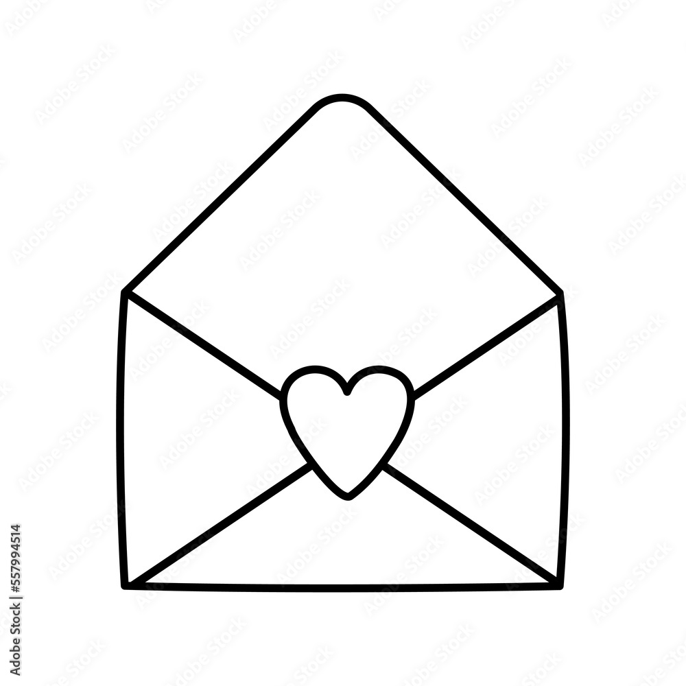 Cute doodle love letter, envelope with heart. Hand drawn vector illustration Cute doodle love letter, envelope with heart. Hand drawn vector illustration