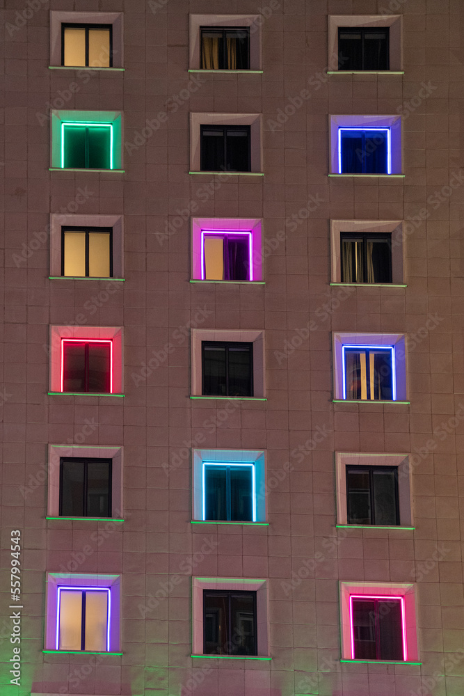 facade of a building. Windows coloring.
