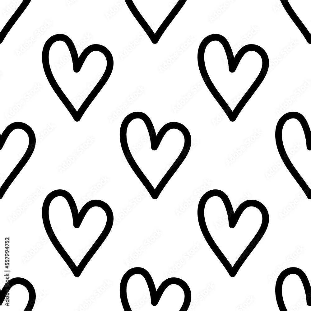 Cute doodle heart pattern. Hand drawn doodle illustration.