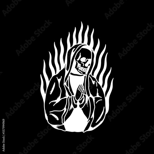vector illustration of a skull praying
