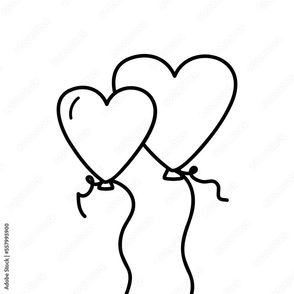 Doodle air balloon heart for valentine's day cards, posters, wrapping and design. 