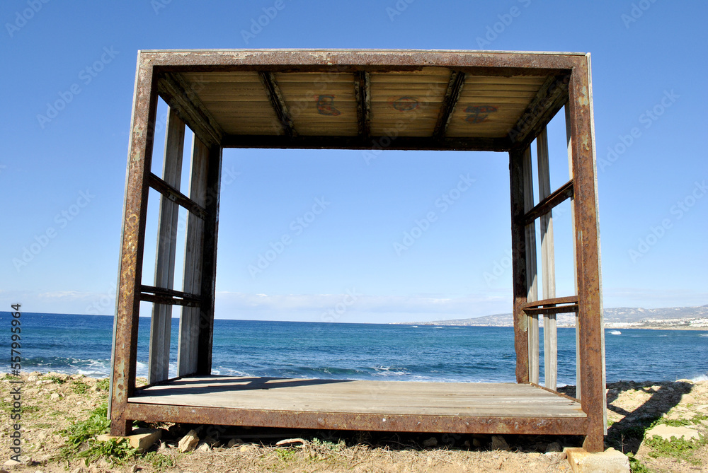 wooden box over the sea wooden box over the sea