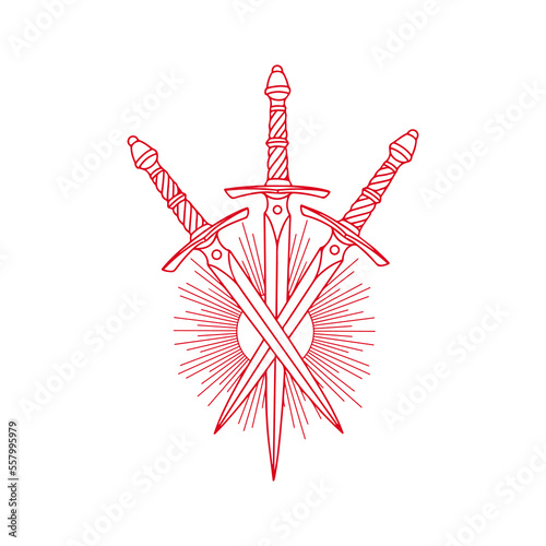 vector illustration of three red swords