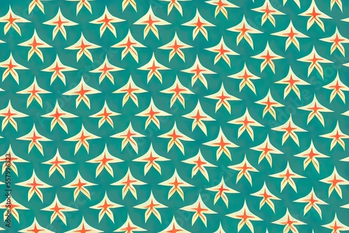Seamless Wallpaper in a Retro Starburst Pattern from the 1950s in a Distressed Turquoise Color Scheme Generative AI photo