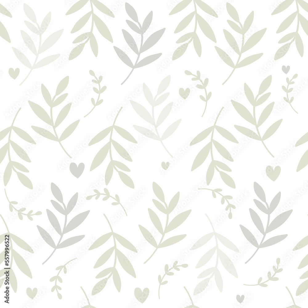 Pastel colour  plants leaves, seamless pattern with hand drawn vector illustration