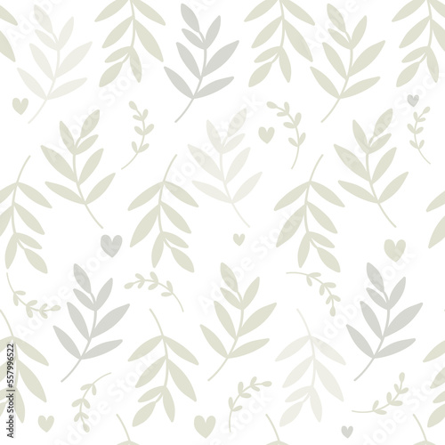 Pastel colour plants leaves, seamless pattern with hand drawn vector illustration