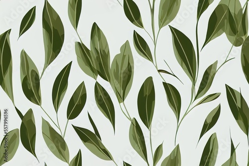 Leaf-themed Scandinavian seamless pattern. Wallpaper design with a simple pattern with a natural motif. Botanical motifs in a repeating seamless design. Generative AI