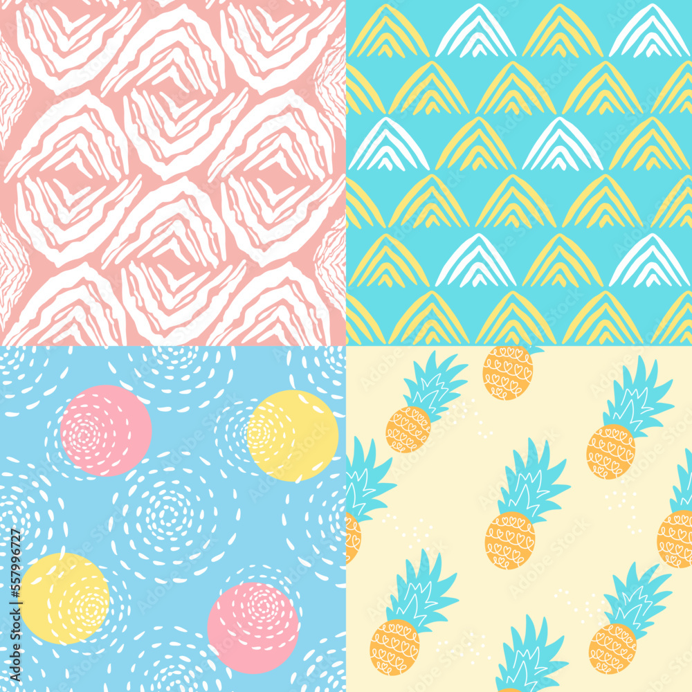 A set of abstract seamless vector patterns with summer theme hand drawn illustrations
A set of abstract seamless vector patterns with summer theme hand drawn illustrations