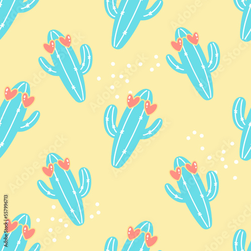 Summer theme vector seamless pattern with cacti in sun glasses. Hand drawn illustration of dessert plants © Hanna Symonovych