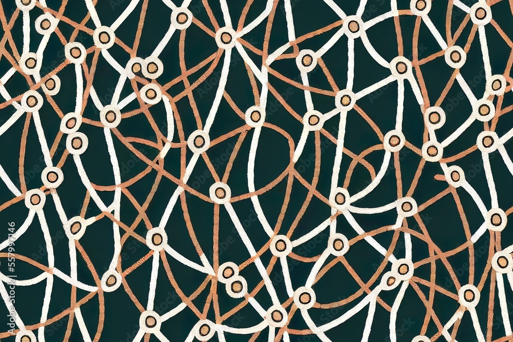 Naklejka premium Polka dot embroidery seamless pattern. a rough, unfinished look. Decorative geometric shape abstraction. Rug applique done in punch needle stitch by hand. Artwork in format. Generative AI