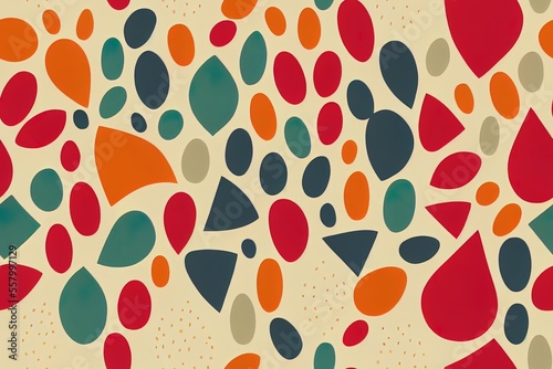 Folk art shell design with polka dots, seamless. vibrantly hued ethnic embellishment. This is a -based print. Apply to walls, fill in patterns, or create textiles. Generative AI
