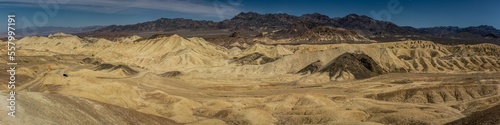 Panorama shot of colorful desert mountains rich in mineral wealth, Death Valley national park