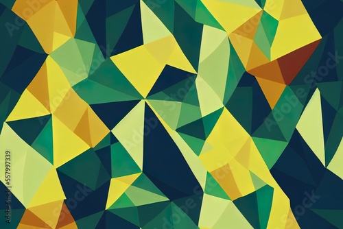 Triangles form a seamless geometric pattern. Celebration of Brazil's independence on September 7th, shown as a background pattern in blue, green, and yellow. Generative AI