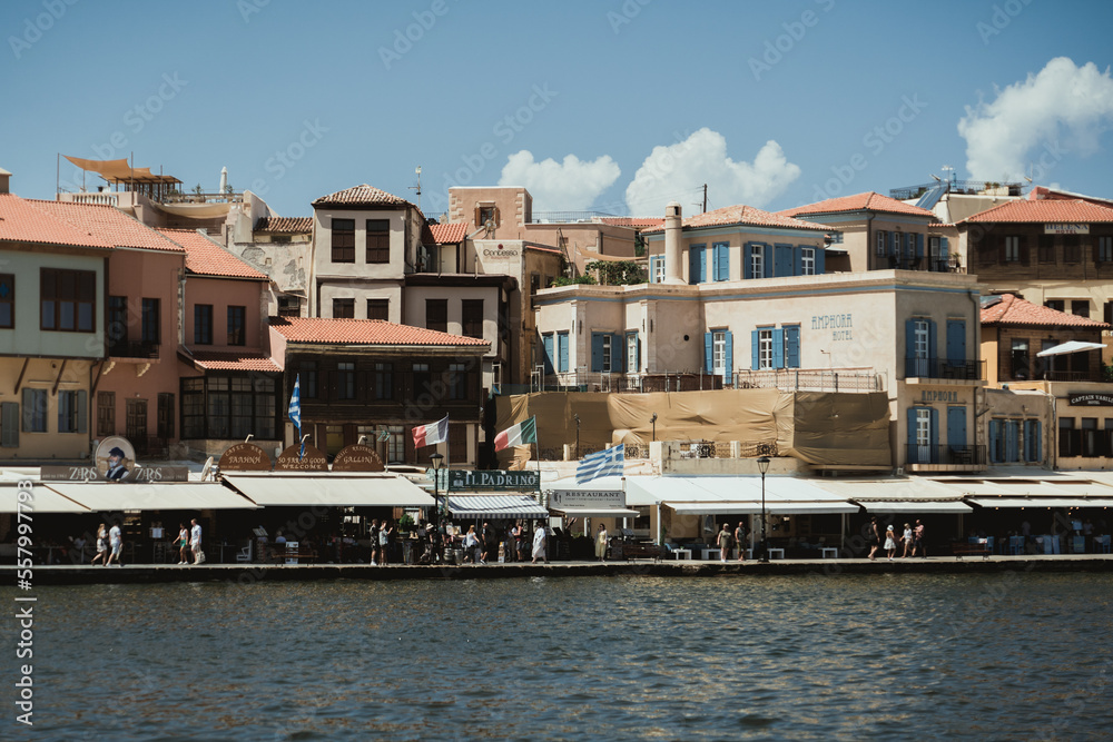 Chania, Greece, view of the old city harbour. Chania, Greece, view of the old city harbour.