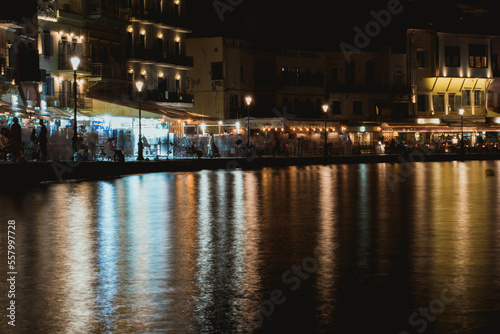 Chania, Greece, view of the old city harbour at night. © Andrzej