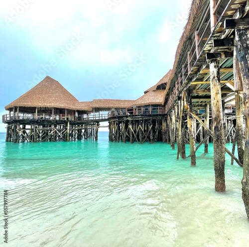 wooden bridge and houses in Zanzibar