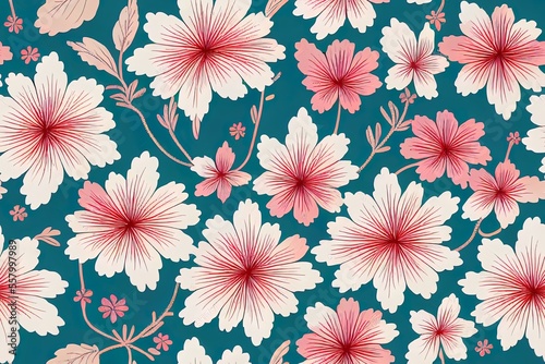 Retro and vintage-style seamless pattern with stylised decorative flowers. Stitchwork in the traditional Jacobean style. drawing in color  presented in white on a white backdrop. Generative AI