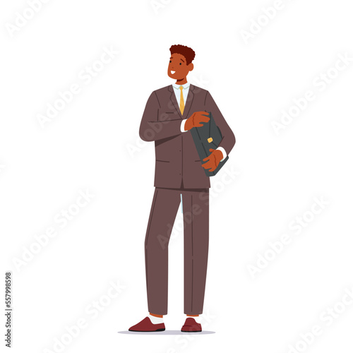 Manager in Formal Clothes Isolated on White Background. African Businessman Male Character, Single Man in Formal Suit