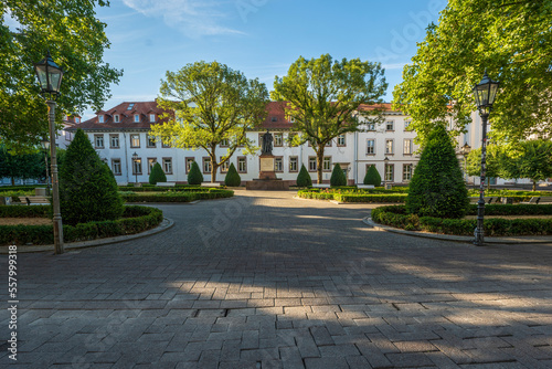 Wilhelmsplatz with park and historic university building, city of Goettingen, Germany