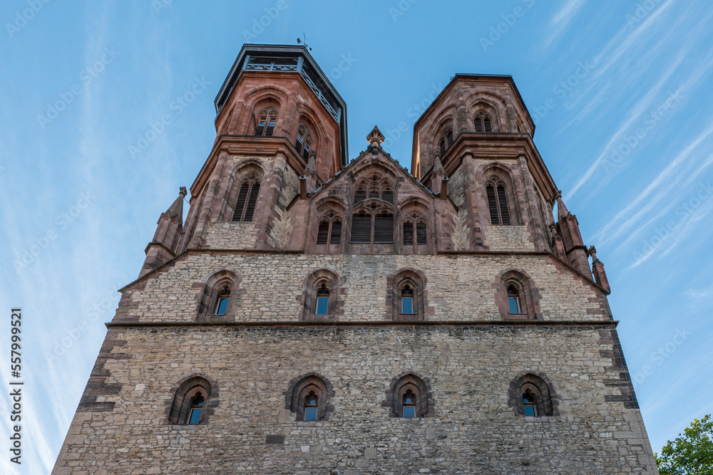 Fototapeta premium Front with towers of St. John's Church in Goettingen, raised view