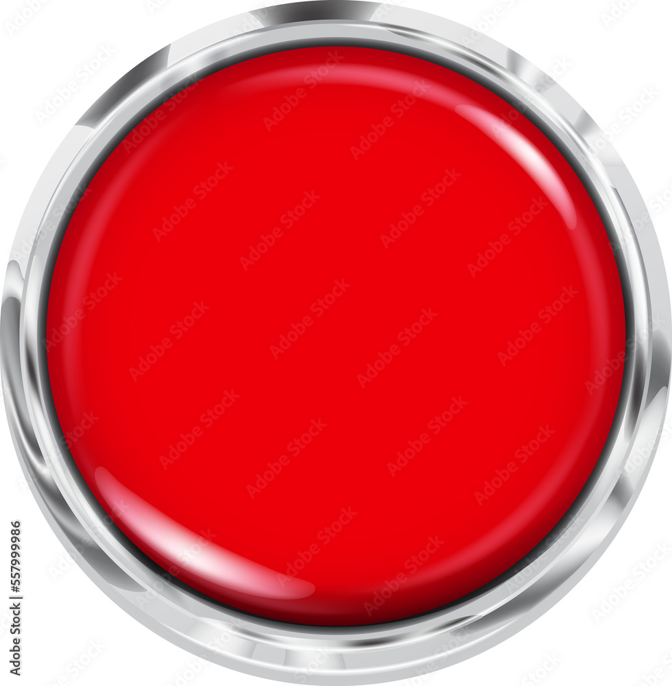 Big red button with a shiny metallic edge - obrazy, fototapety, plakaty 
