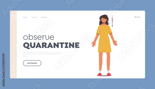 Observe Quarantine Landing Page Template. Female Character with Monkeypox Virus Infection Disease Symptoms