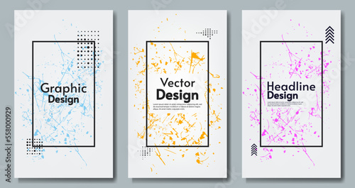 Art paint scratches with frame. Set of posters or brochures. Vector illustration. Design for poster, brochure, postcard, banner, cover, background .
