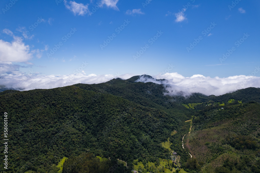 Mountains that form the border between the state of São Paulo and Rio de Janeiro. Mountains, trees and lots of vegetation.
