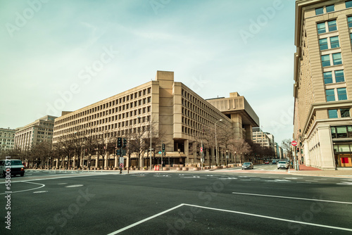 The J. Edgar Hoover Building, headquarters of the Federal Bureau of Investigation (FBI), in Washington, DC, seen from the intersection of Pennsylvania Avenue NW and 9th Street NW. photo